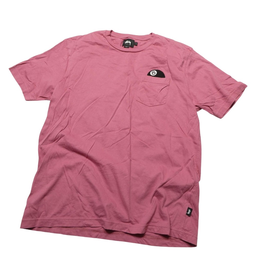 Stussy Shirt Mens Large Pink 8 Ball Pocket Logo Graphic Streetwear Tee Top